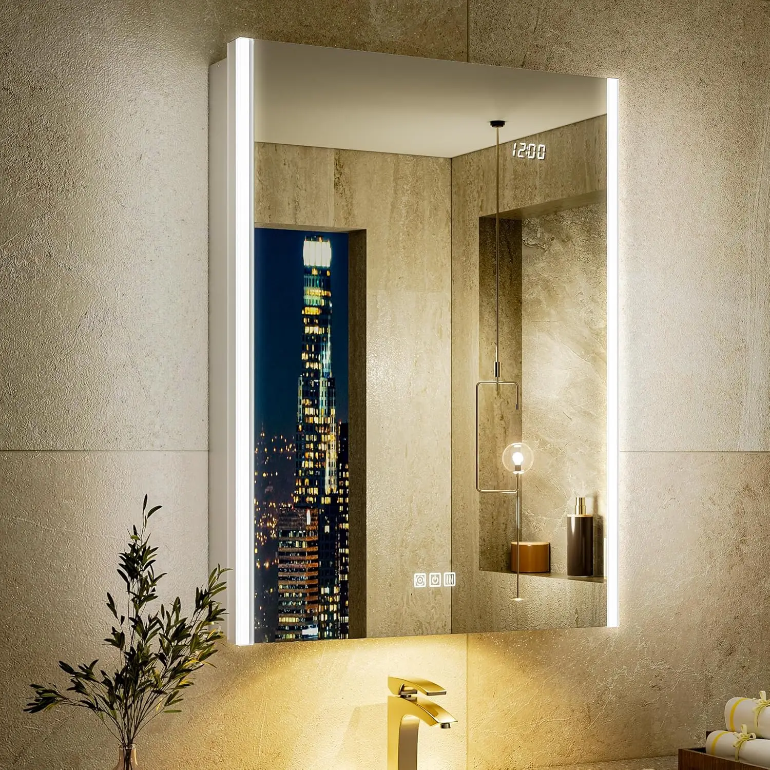 

24x32 LED Medicine Cabinet Mirror Fogless Lighted Surface Recessed Bathroom Outlet Clock Sensor Soft-Close Right-Hinge, Custom