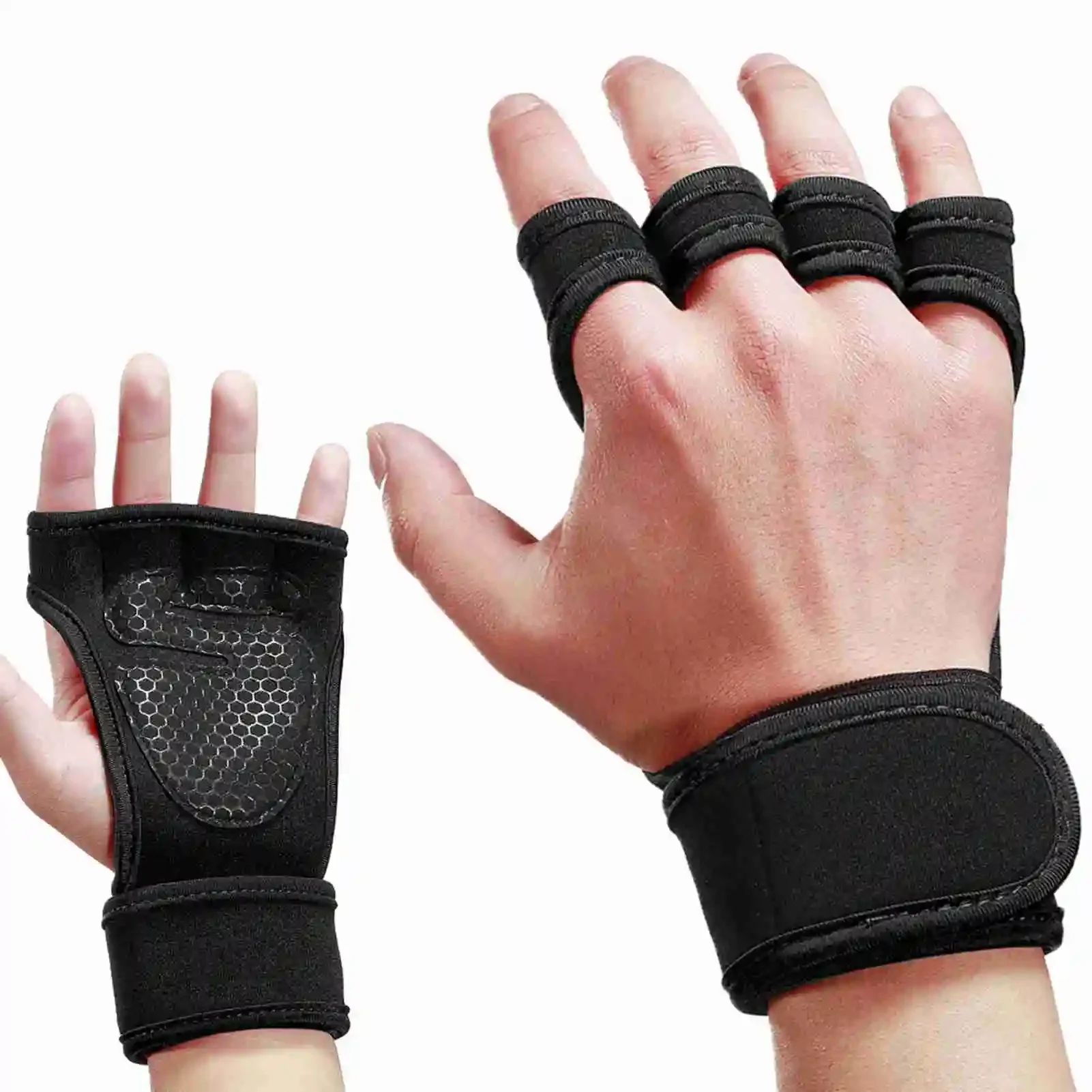 Halbfinger-Gewichtheber-Trainingshandschuhe, Rutschfester Handgelenk- und Handflächenschutz, Fitnesshandschuhe für Männer und Frauen zum Radfahren – Detail 5