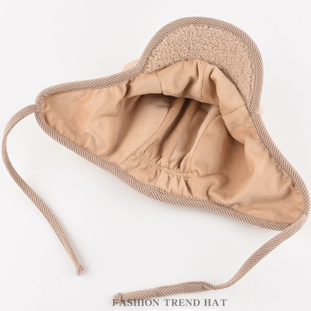 HT4992 Russische Hut Hohe Qualität Lamm Fleece Winter Hut Männer Frauen Dicke Warme Ski Earflap Kappe Männlich Weiblich Schwarz Beige Bomber Hüte – Detail 4