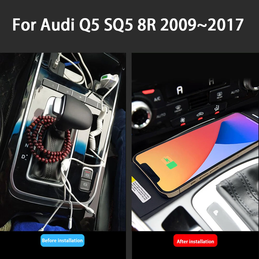 ZhuCamX Car Wireless Mobile Phone Charger Center Console Storage QI 18W iPhone fast charge for Audi Q5 SQ5 8R 2009–2017 view 2