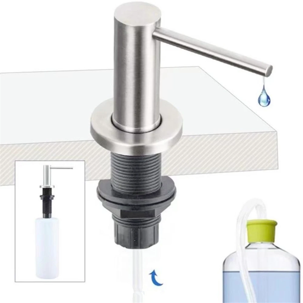 Stainless Steel Sink Soap Dispenser Built-in Design Kitchen Liquid Soap Dispenser Pump Head Hand Press Detergent Dispenser Black