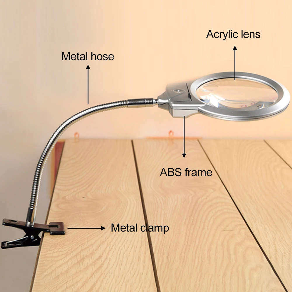 Elastyczne 5X lupa USB 3 kolory klips lampy na blat biurku LED do czytania duża soczewka podświetlane szkło powiększające do domu