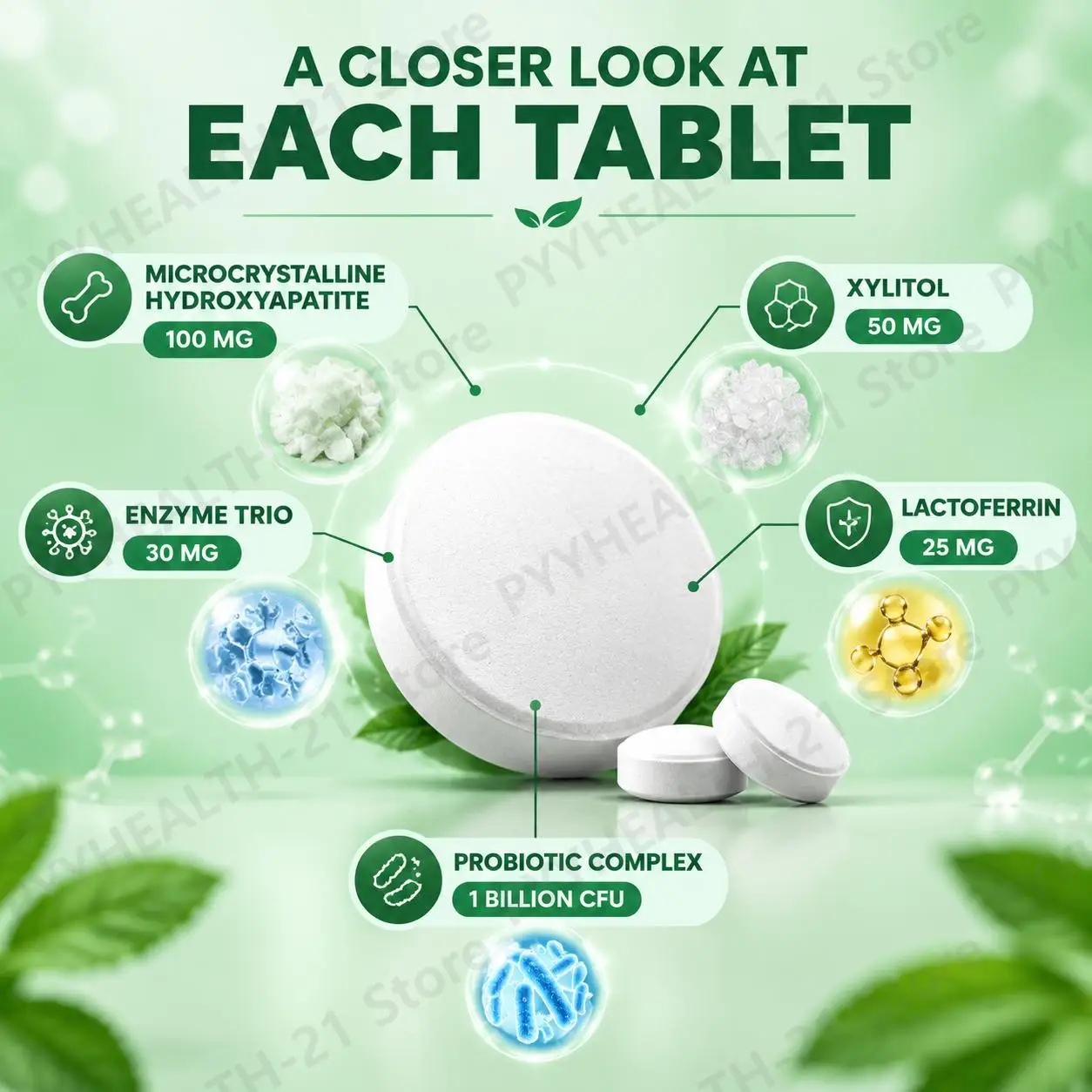 Oral Defence Tablets Promote Dental Enamel & Oral Flora Balance & Daily Digestion Hydroxyapatite 100mg Xylitol 50mg 60 Pills - view 5