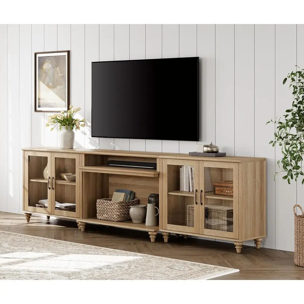 

Oak Home Entertainment Center for 75-90 Inch TVs with 4 Glass Doors