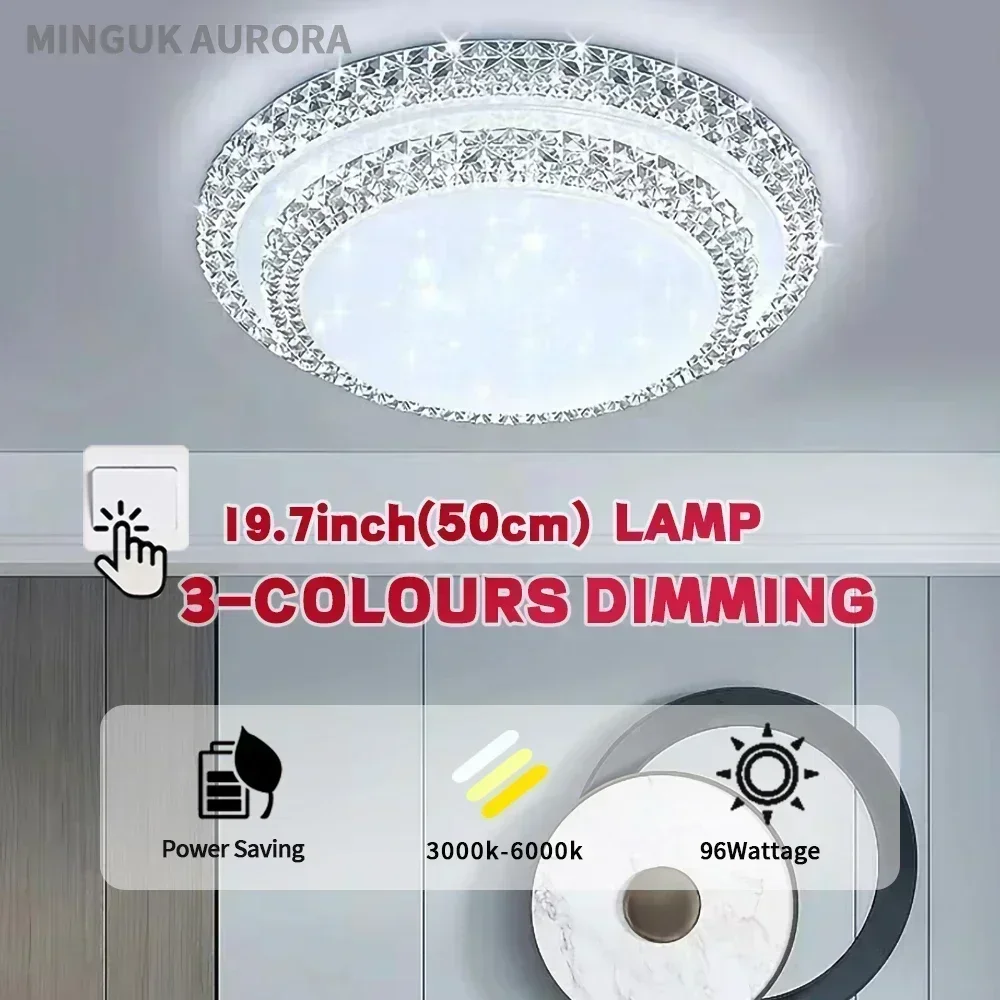 Lampu LED desain berlian Modern, lampu langit-langit warna dapat diredupkan 90/200W putih/hangat untuk dekorasi pencahayaan Interior rumah sederhana kamar tidur