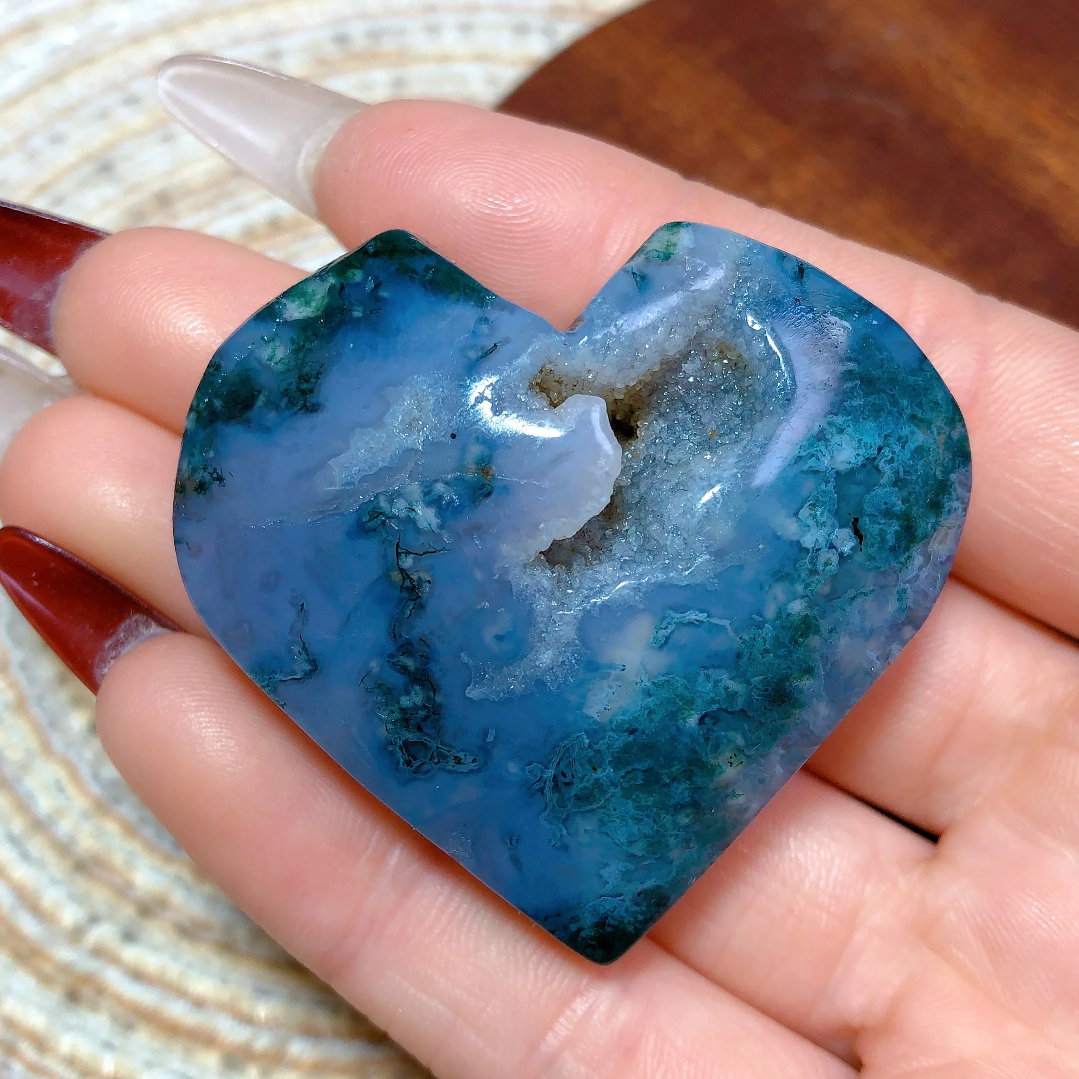 

Healing Natural Crystal Moss Agate Heart Painting Mineral Stone Mediation Gemstone Energy Reiki Spiritual Gift