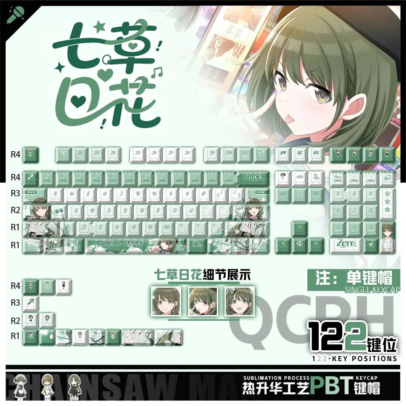 

122 клавиши, яркие цвета, кейкапы Nichika Nanakusa, игровые, Cherry PBT, прозрачные, для механических клавиатур Made68 Wooting 60