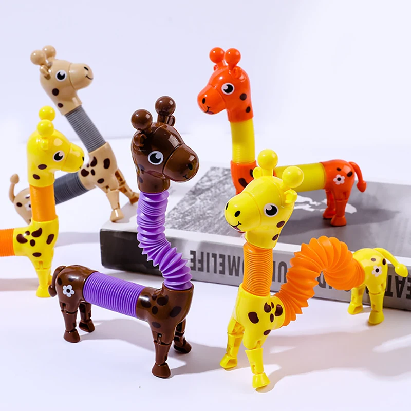 Creative Suction Cup Telescopic Tube Giraffe Toy for Kids  DIY Funny Stretch Giraffe Decompression Baby Puzzle Educational Toys