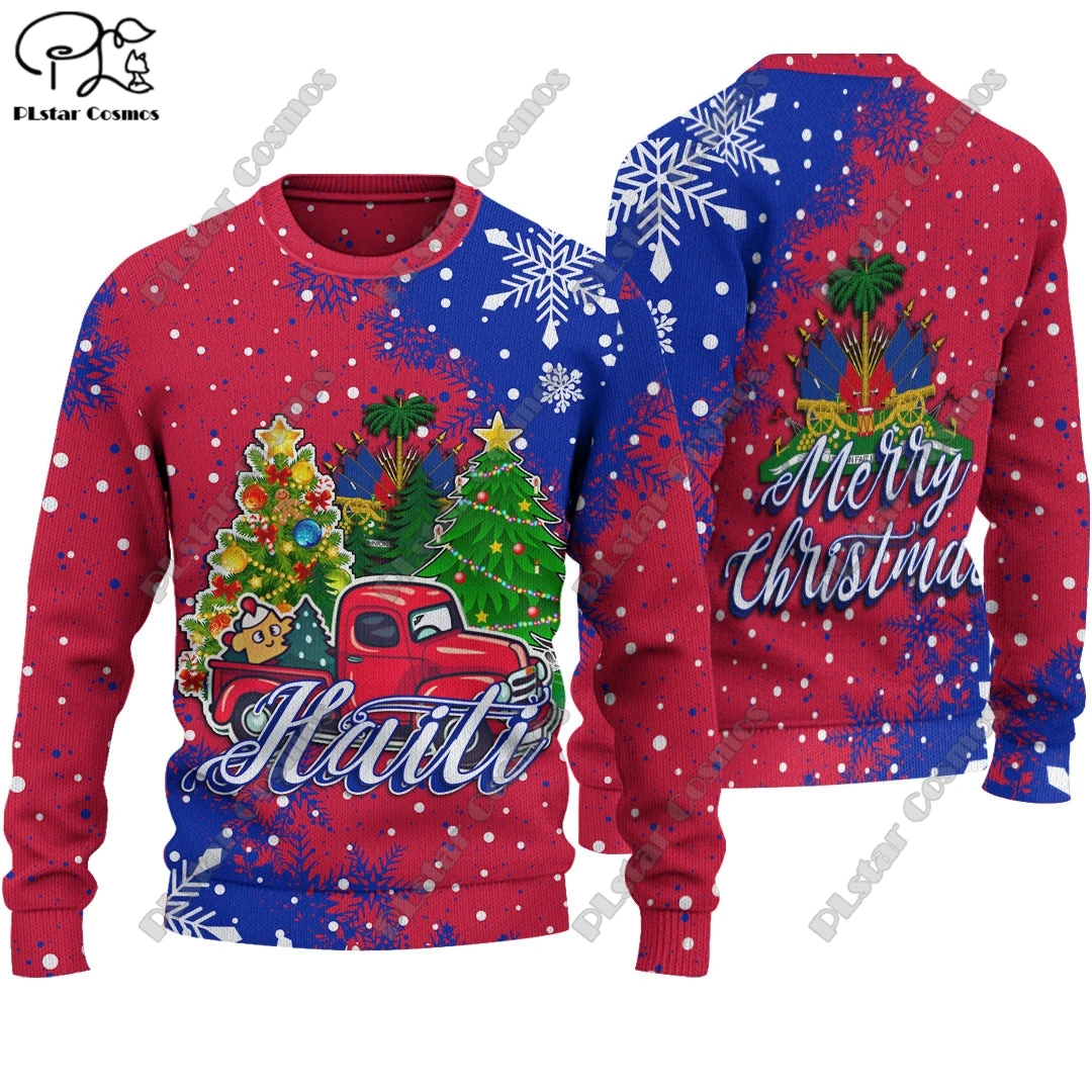 

3D Printed Christmas Series FRANCE Gabon Georgia GREECE GUATEMALA HATI ITALY Iceland Pattern Ugly Sweater Street Casual Winter