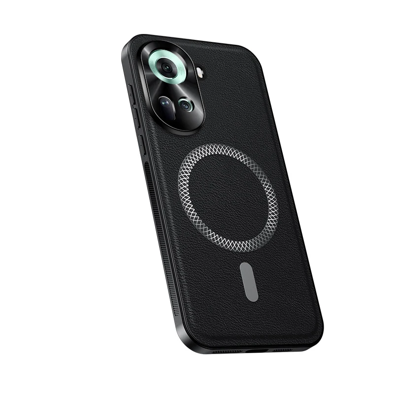 

For Oppo Reno 11 5G Case Magnetic Elegant Leather Wear-Resistant Lens Fully Covered Non-Slip Grip Edge Cover Shell