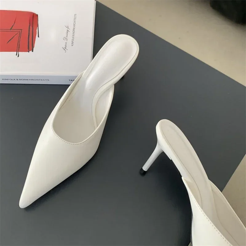 2024 Pointed Fine Heel Slippers Female High Heel Non-slip Women Thin Bottom Shallow Mouth Half Slippers Package Head Sandalias