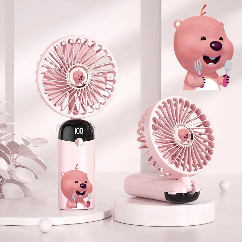 Miniso Loopy Mini Fan Pororo Cartoon Figure Printing Pink Color Handheld Desktop Portable Easy To Carry Summer Girl Women Gifts