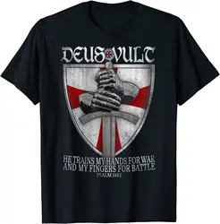 Deus Vult Crusader Christ Cross Shield Knights Templar T-Shirt 100% Cotton O-Neck Short Sleeve Casual Mens T-shirt Size S-3XL