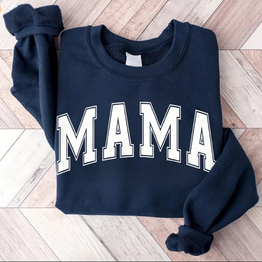 맘 레터 프린트 스웨트 셔츠 캐주얼 여성 긴 소매 라운드 넥 후드티 유행하는 다용도 신상 Y2K 스트릿 탑