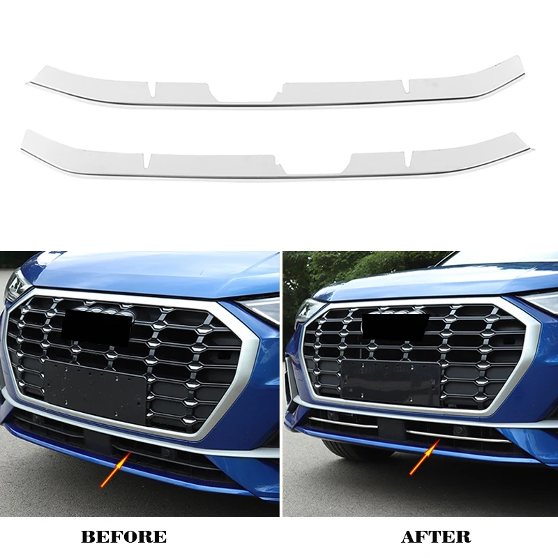 

2Pc Car Front Bumper Chrome Grille Cover Trim Molding For Q3 F3 2019 2020 Car Styling Front Bumper Lower Grille