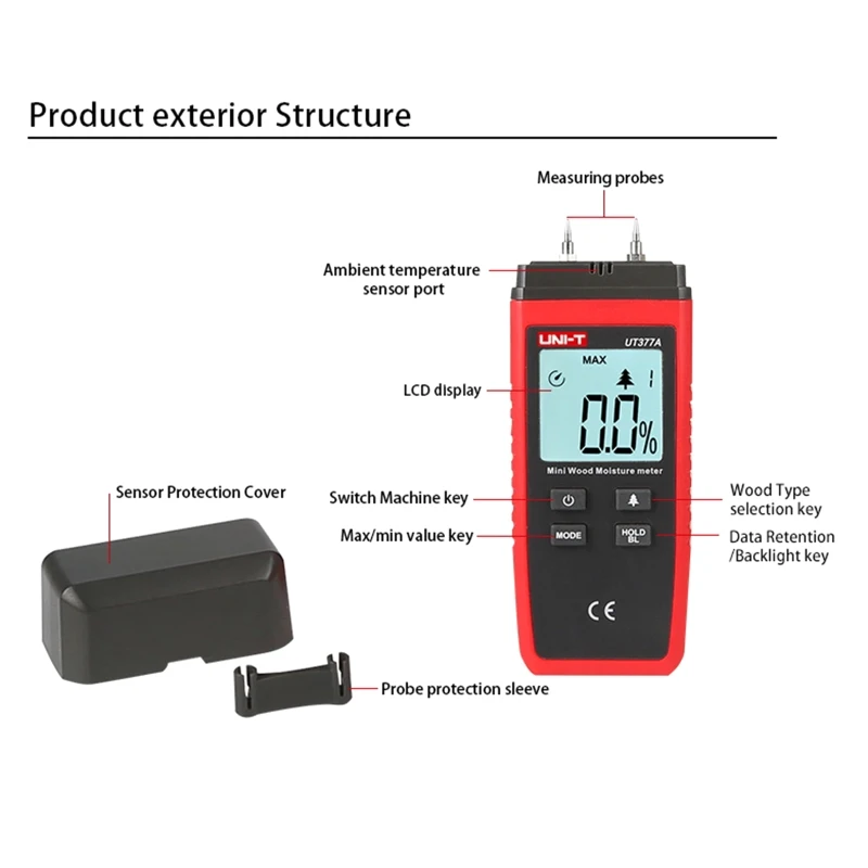 Medidor de umidade de madeira da precisão alta dois pinos parede umidade detector de papel umidade tester auto-fora de retenção de dados max/min