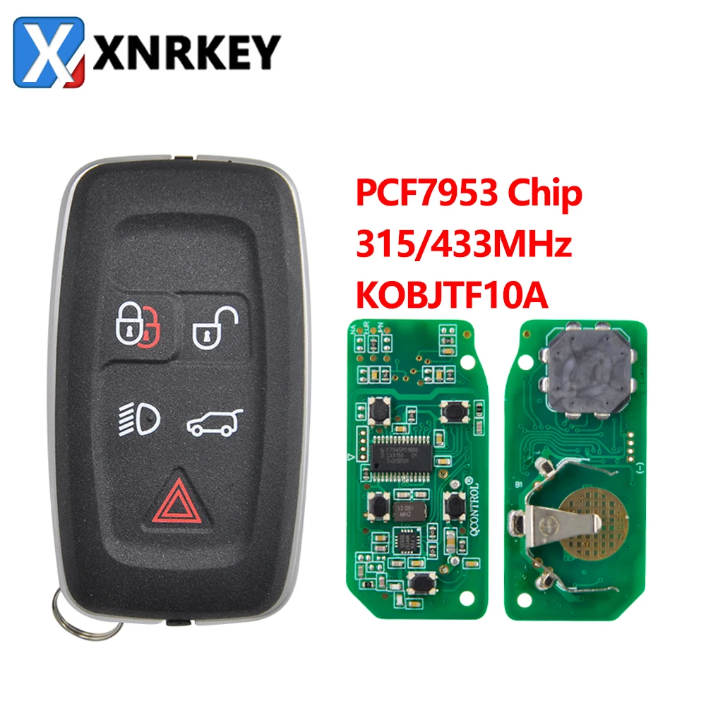 

XNRKEY 5 Button Car Remote Key PCF7953 Chip 315/433Mhz for Land Rover LR2 LR4 Range Rover Evoque Sport KOBJTF10A Smart Car Key