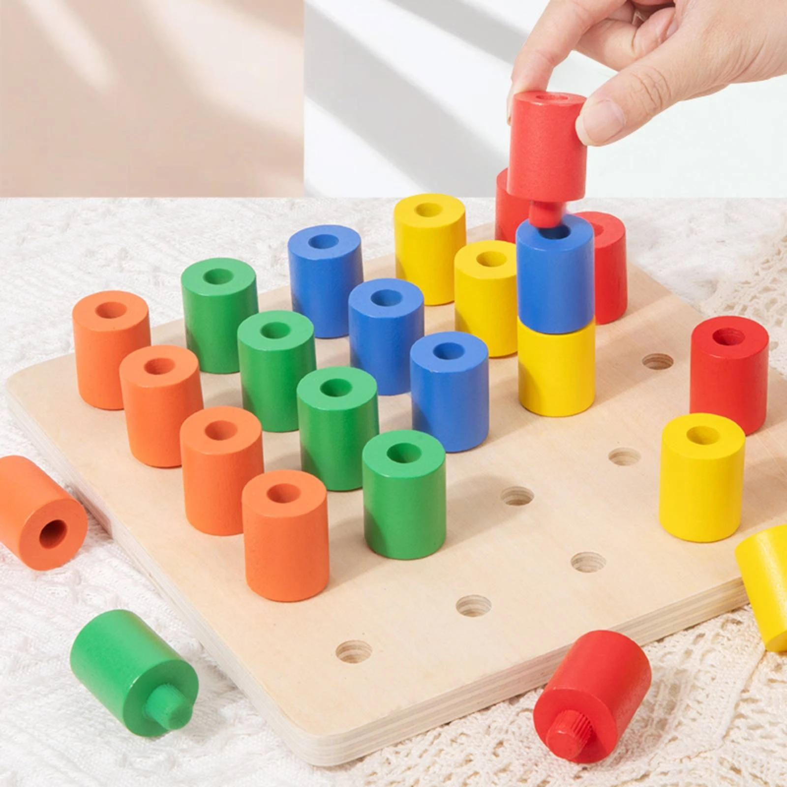 Color Insert Pillar Toy Fine Motor Skills Wooden Board with Cylinders Wooden Sorting Board Child-Centered Educational