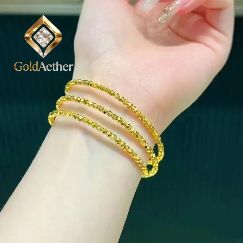 GoldAether Women's Instagram Flashing Memory Bracelet 9999 24K Real Gold Bounce Di Three Loop Spring Braceletgift