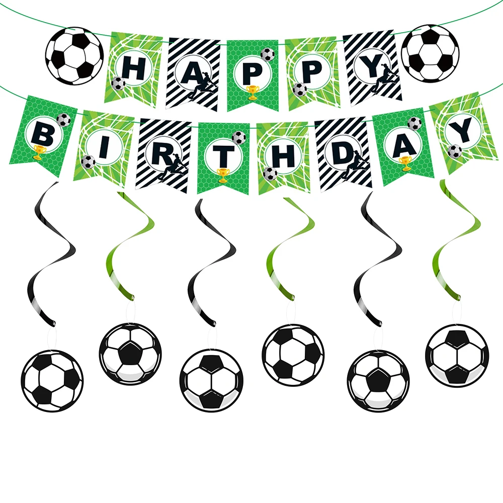 soccer cake decor candles football banner Garland birthday cake toppers soccer birthday party decoration Banner Hanging swirls