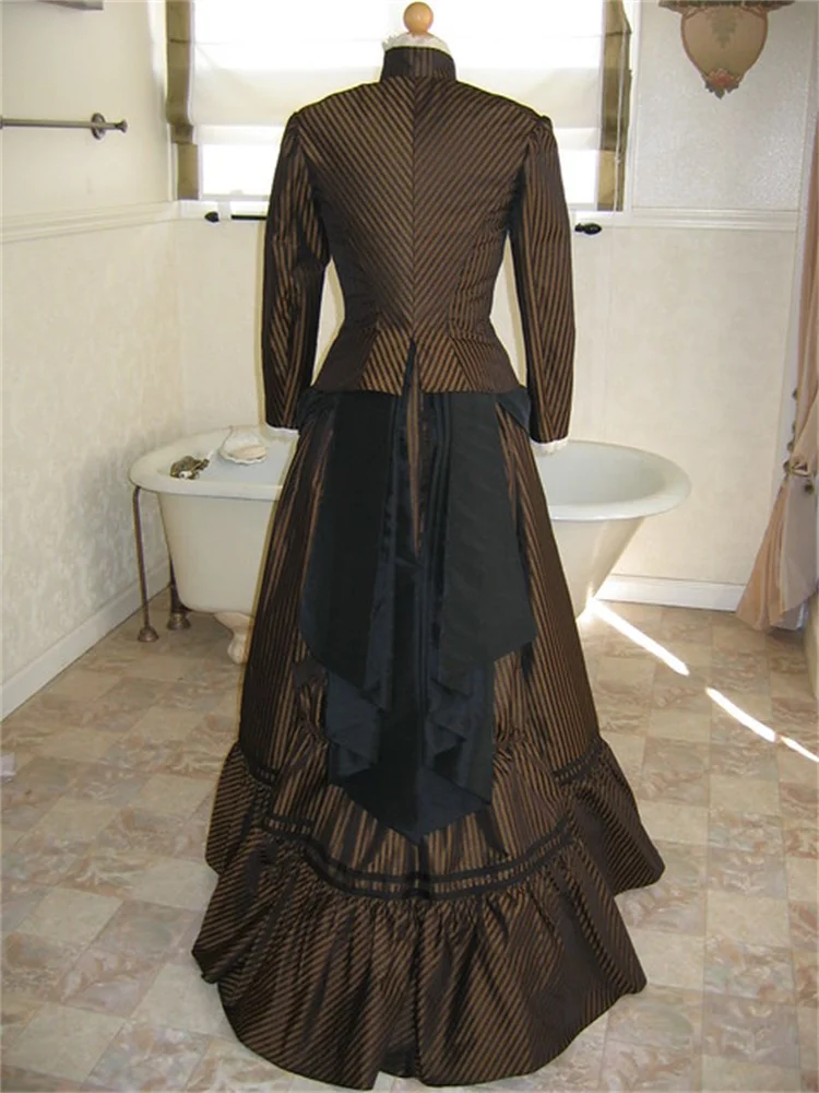 Medieval Victorian Brown Strip Bustle Dress Adult Women Victorian Civil War Ball Gown Dress Custom Made