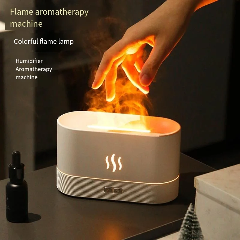 Flame air humidifier aromatic diffuser ultrasonic smoke machine, color LED essential oil flame lamp, bedroom decoration gift