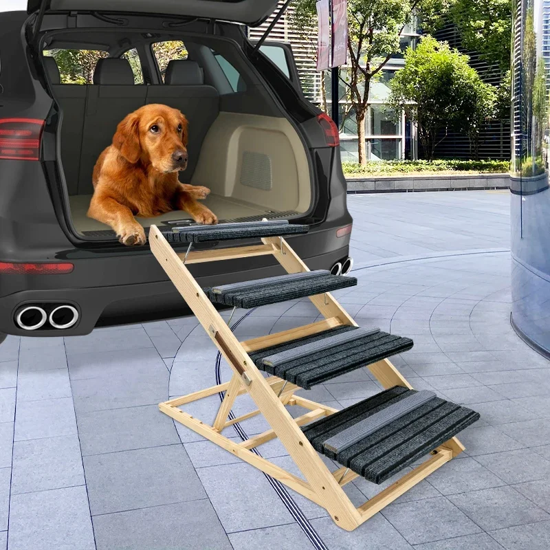 2-in-1 Foldable Wooden Dog Stairs Ramp Pet Products Perfect Adjustable 4 Tiers Bed Couch for Cars Sports & Height Cars Beds Pets