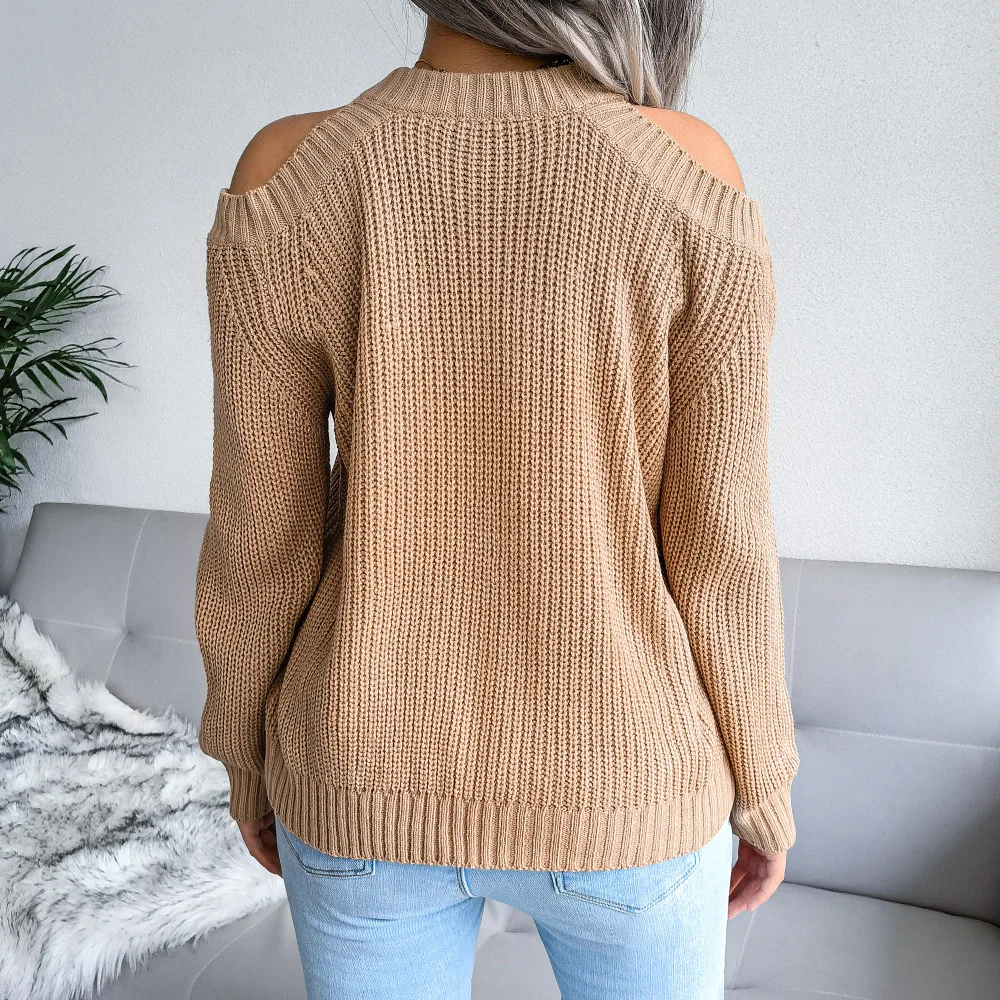 Ficusrong Women Causal Autumn Winter Off The Shoulder Solid Color Loose Knitted Sweater For Ladies Fashion All Match Tops