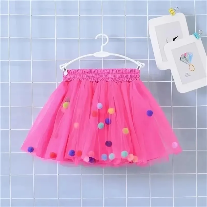 Baby's Colorful Pom-pom Decor Mesh Skirt Set Lovely Elastic Waist Skirt & Bracelet &Necklace Infant & Toddler Gir's Clothing