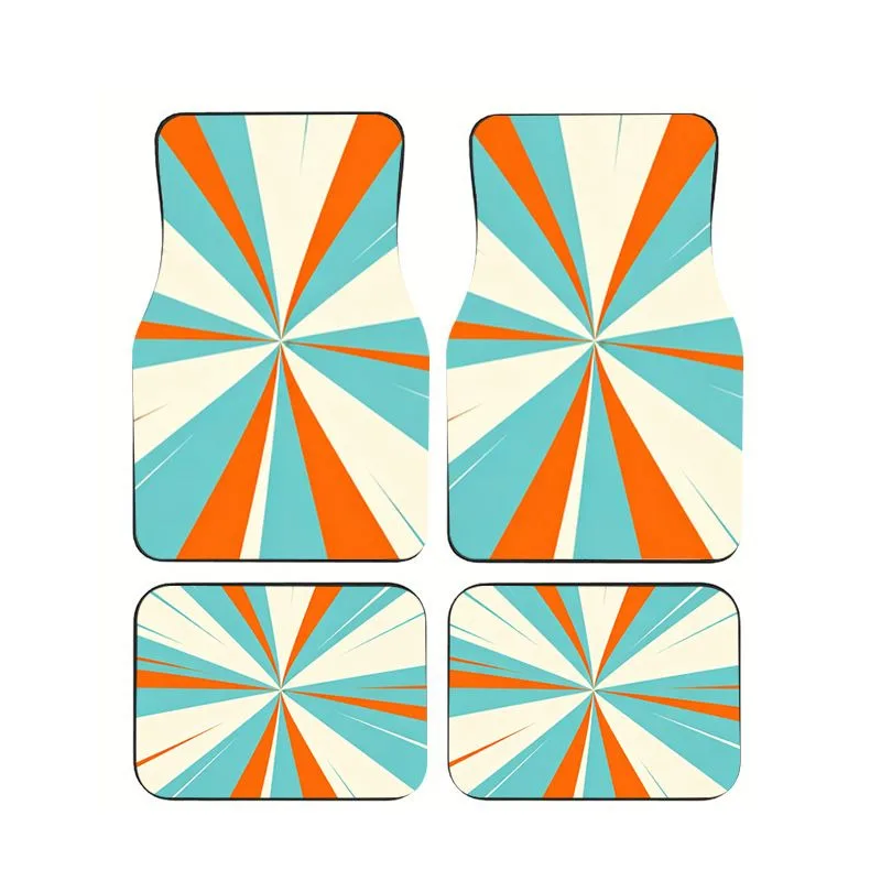 

Candy Sunburst Car Floor Mats 4Pcs Universal Non Slip Auto Foot Carpets Teal Orange Cream Geometric Print