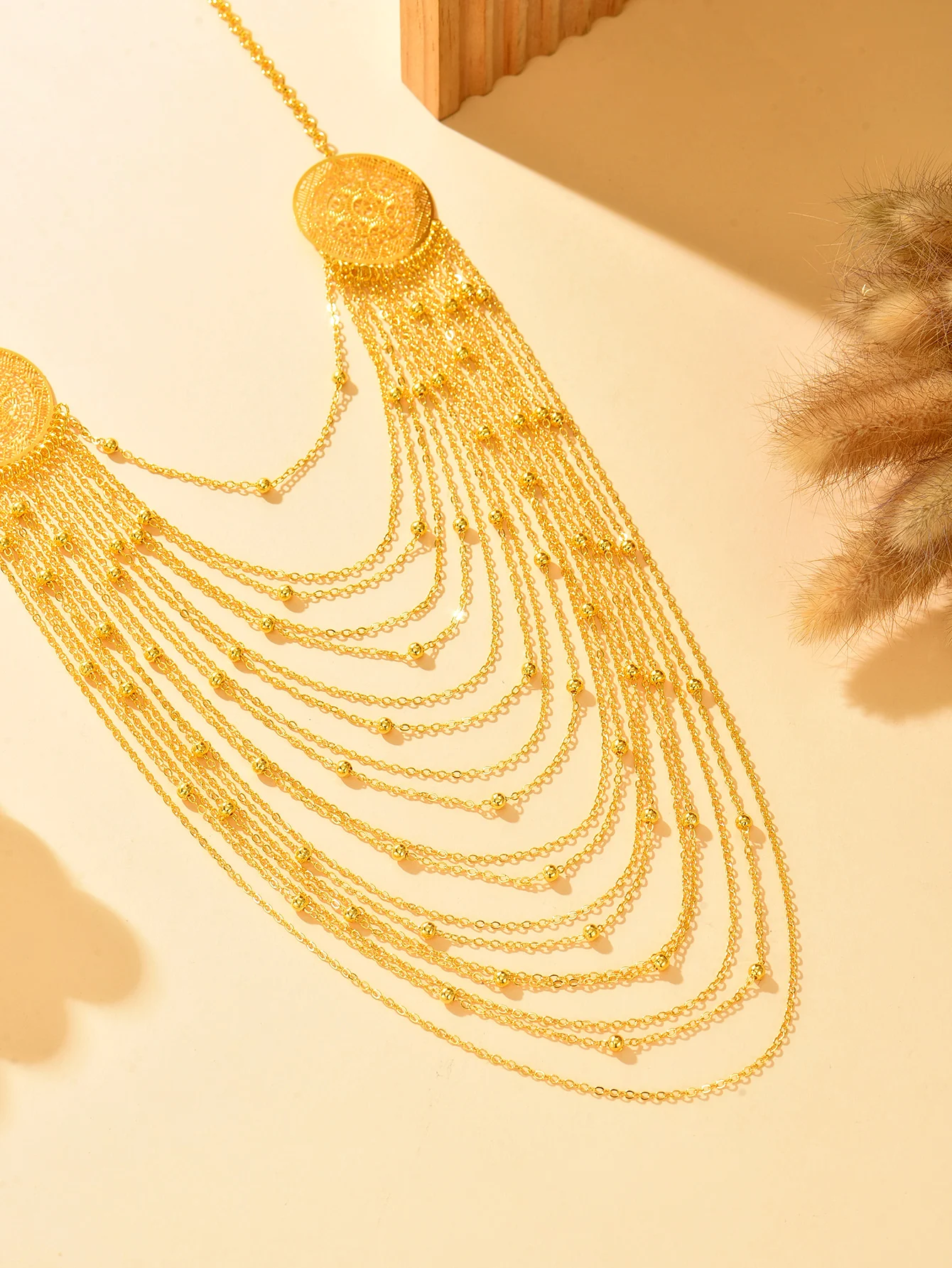 

Middle East Vintage Multi-Layer Tassel Necklace Coin Multi-Layer Chest Chain Belly Dance Stage Performance Exaggerated Necklace