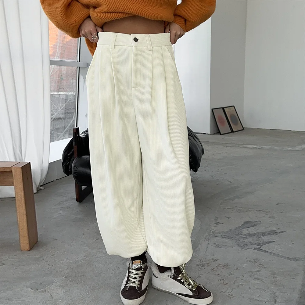2026 Autumn Winter New Women Trend Solid Corduroy High Waist Straight Pant Simple Fashion Holiday Versatile Wide Leg Trousers