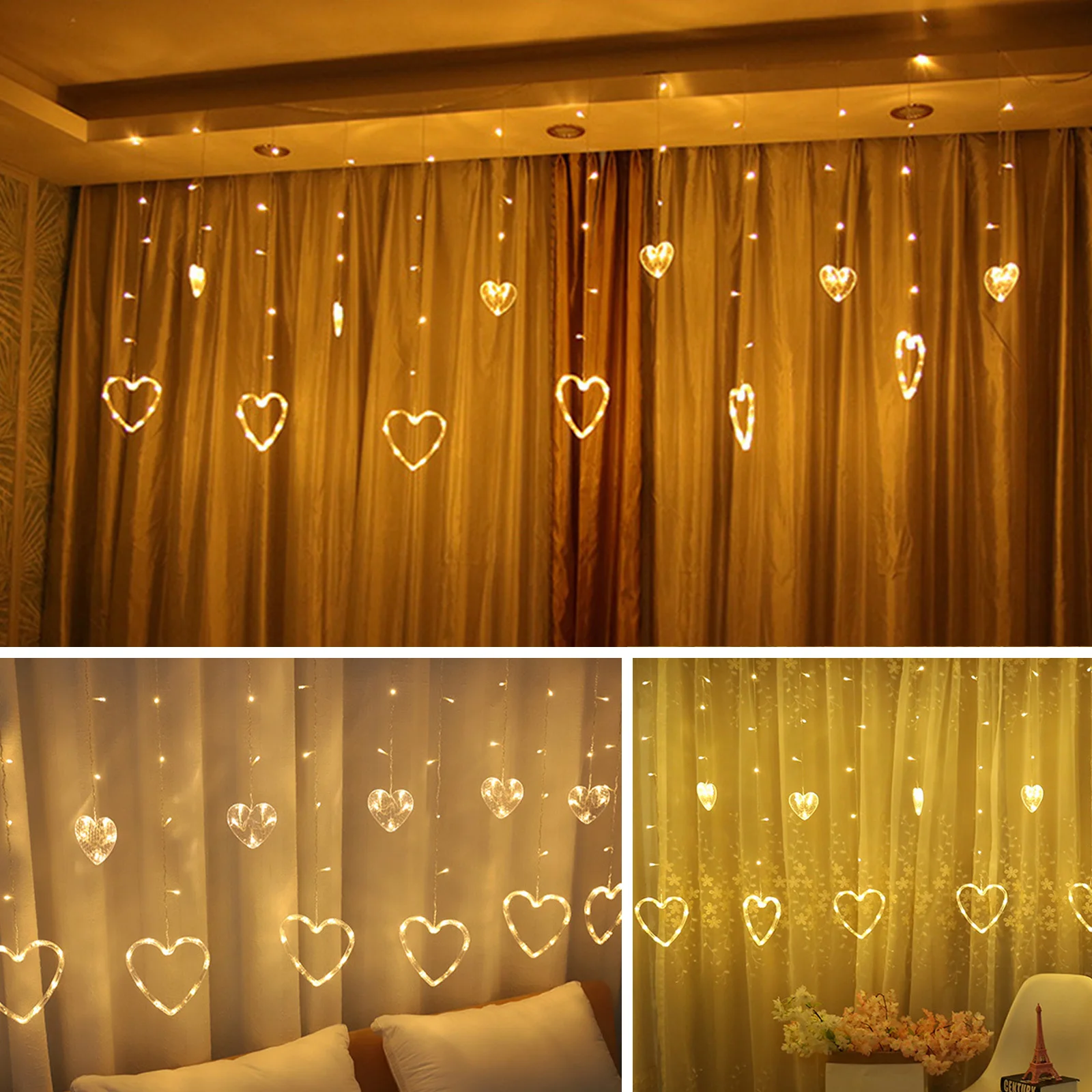 

Heart Curtain LED Light Powered String Fairy Lights Window Bedroom Decorative LED Fairy Lights Indoor Window Light