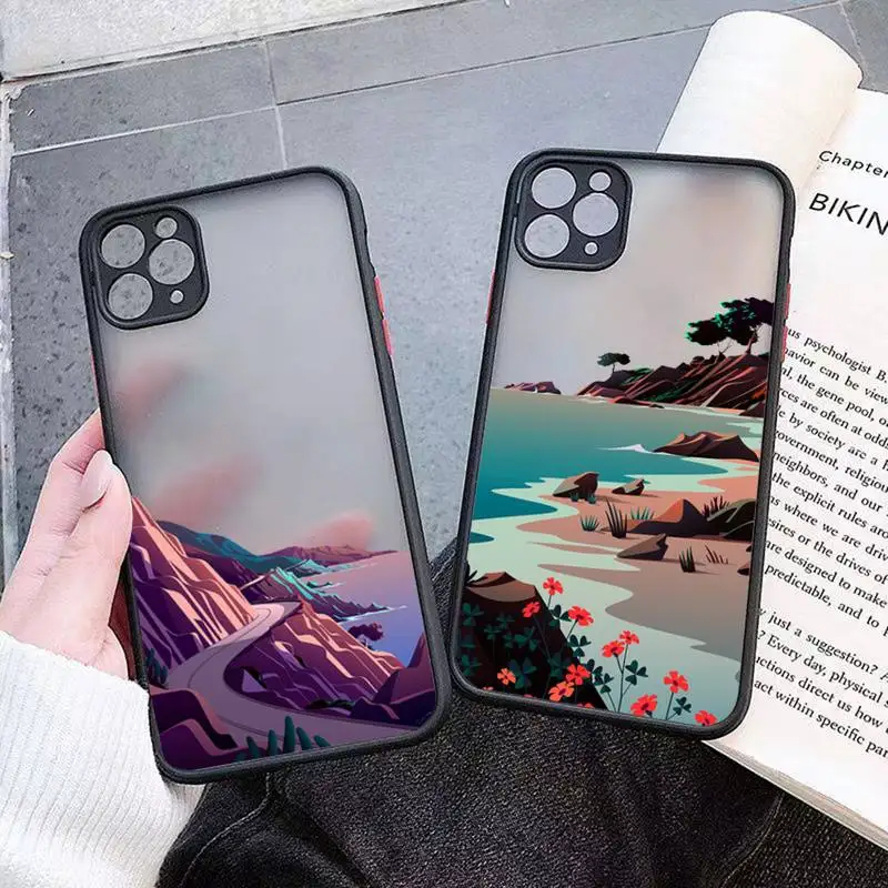 Hand Painted mountain Landscape pattern Phone Case matte transparent For iphone 14 11 12 13 x xs xr plus mini pro max cover