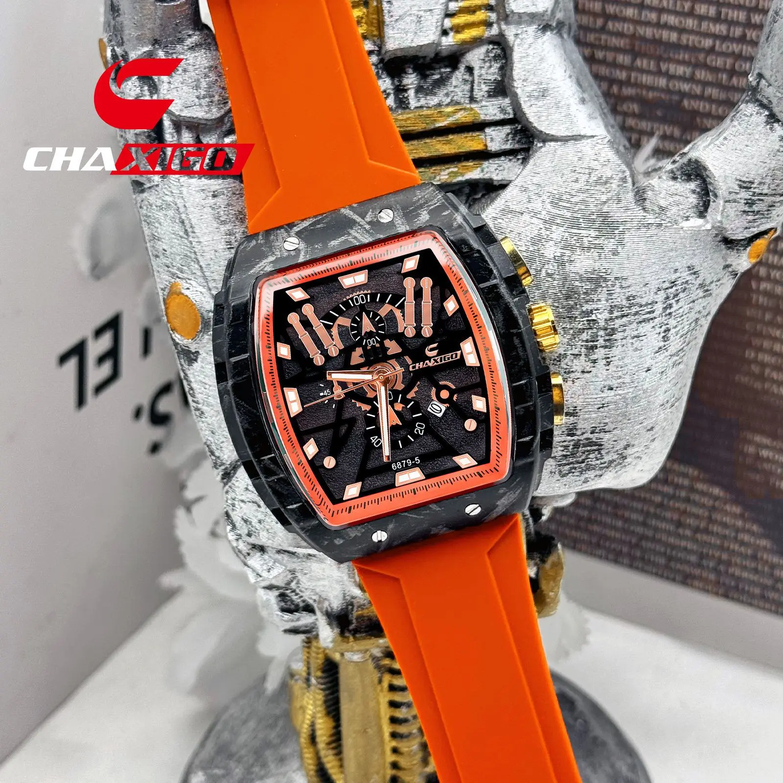 

CHAXIGO Watch Alloy Wine Barrel Men's Watch Silicone Quartz Layer Decoration Men's Sports Watch