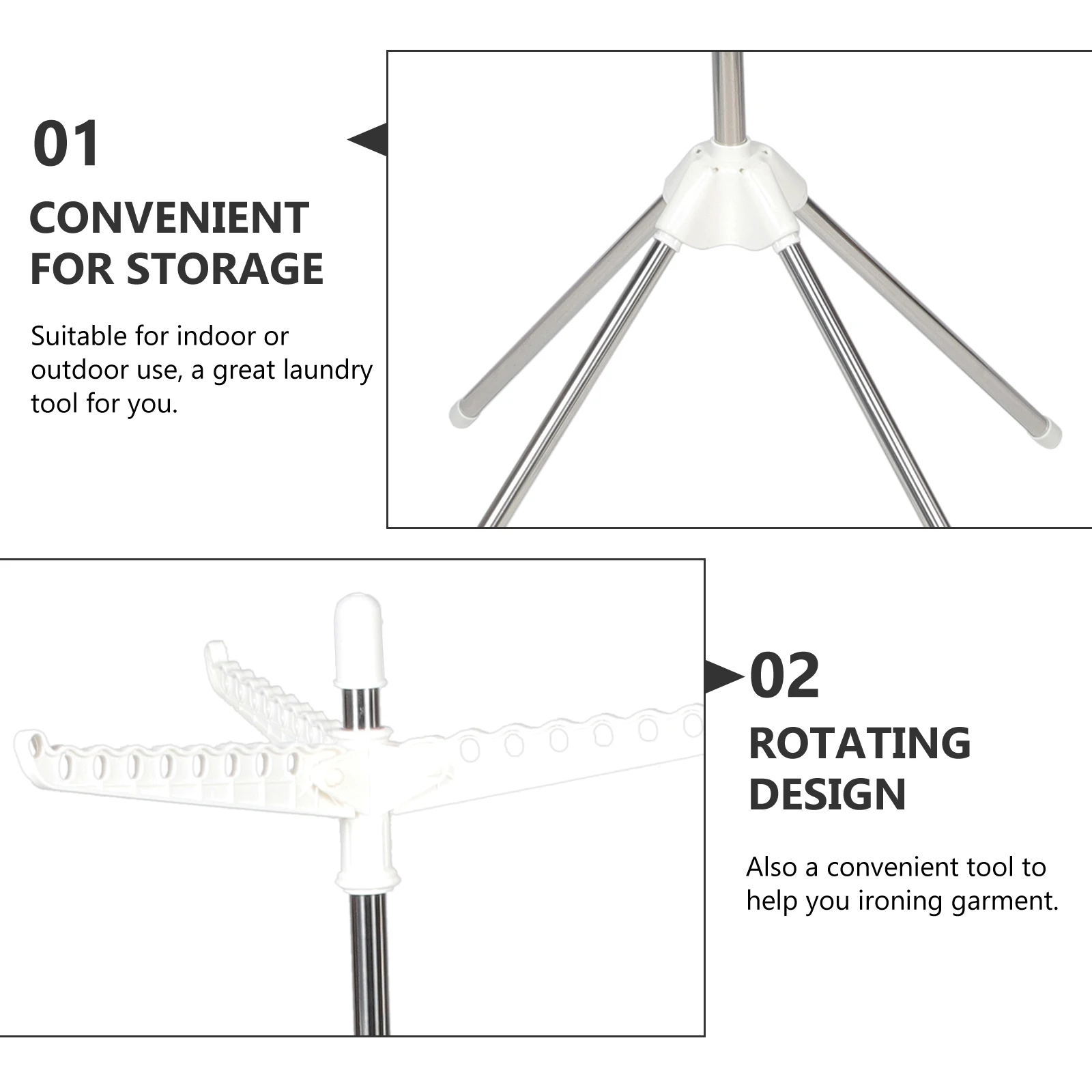 Rotatable Clothes Drying Rack Foldable Free Standing Garment Hanging Rack for Indoor Outdoor Use Detachable Coat Drying Stand