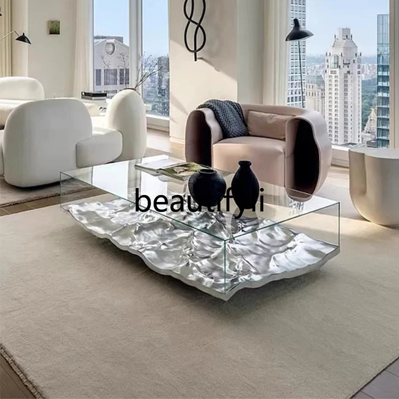 

Tempered Ultra-clear Glass Water Ripple Acrylic Coffee Table Modern Art Style Living Room Coffee Table