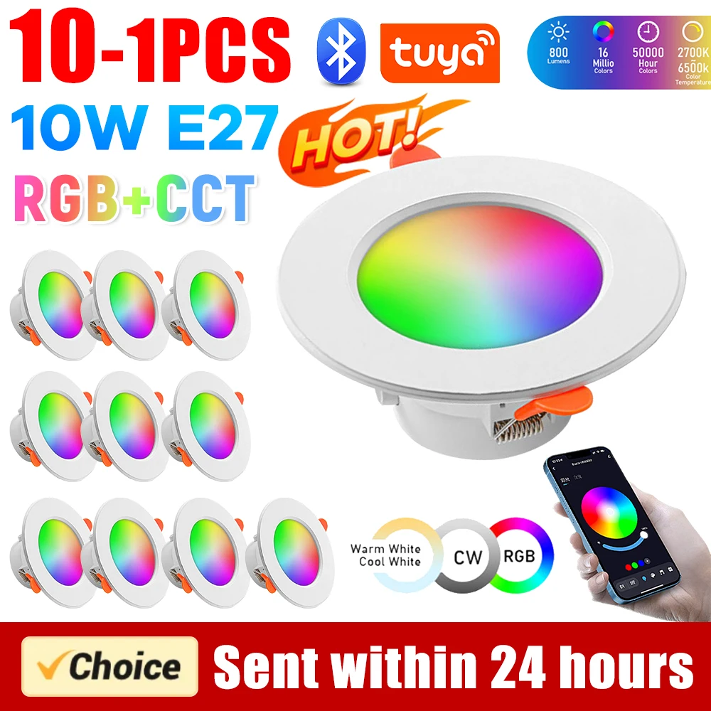 Lámpara LED de atenuación inteligente, luz descendente con Bluetooth, 10W, RGB + CW + WW, cambia, funciona con Alexa y Google Home, 1-10 unidades