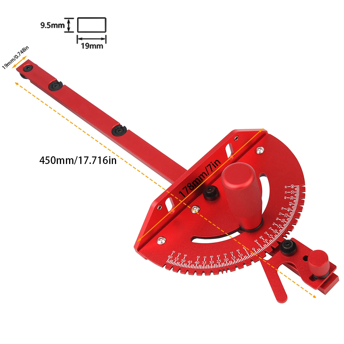 Red Miter Gauge Aluminum Alloy Handle Benches Table Saw Router Miter Gauge Sawing Assembly Ruler Woodworking Tools