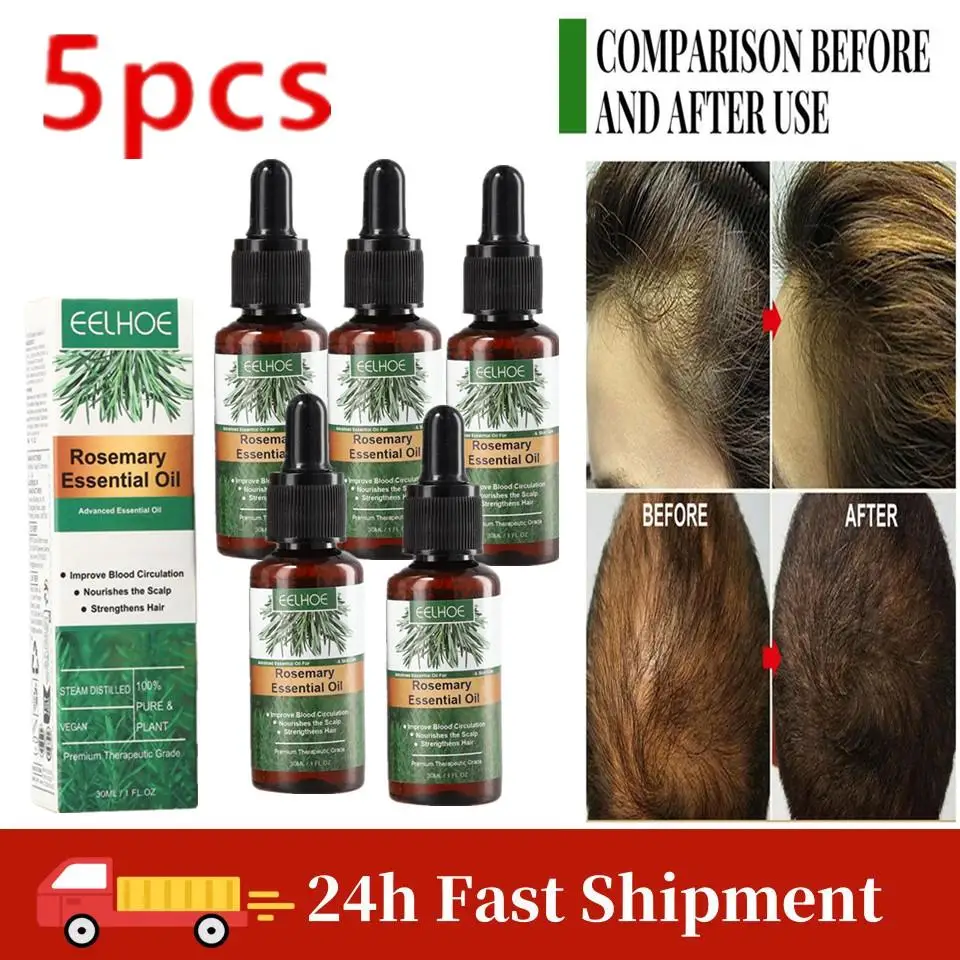 

5PCS Rosemary Hair Oil Nourishment Scalp Care Hair Density Essential Oil Repair Damaged Split Ends Smoothing Serum Beauty