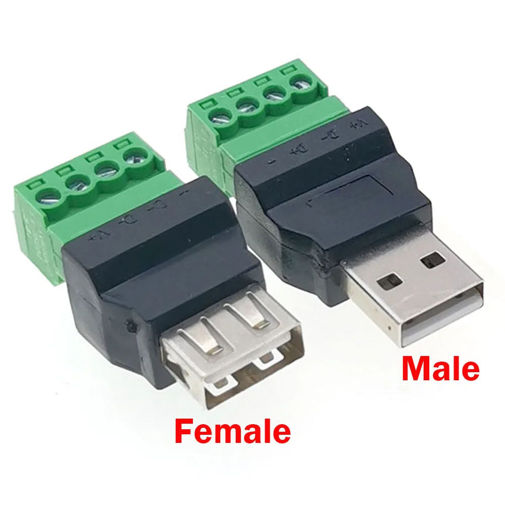 1pc USB Connector USB 2.0 Type A Female/Male To 4 Pin Screw Terminal Plug Connector Adapter USB Turn Terminal Avoid Welding Plug