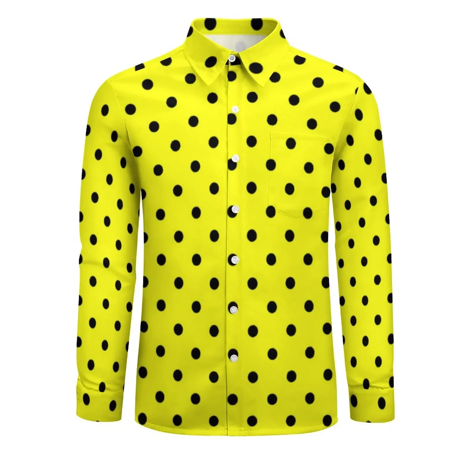 Yellow Polka Dot Shirt Autumn Black Spots Print Casual Shirts Harajuku Blouses Long Sleeve Print Clothing Plus Size