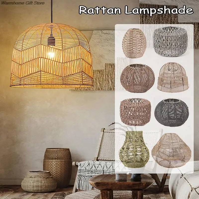 

Nordic Style Imitation Rattan Lampshade Chandelier Homestay Restaurant Home DIY Decor Handmade Woven Paper Rattan Lamp Cover