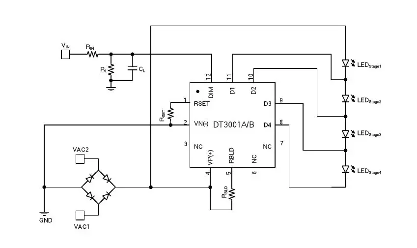 DT3001B DT3001 4 قنوات AC وحدة آي سي (IC) LED للمحرك QFN-12