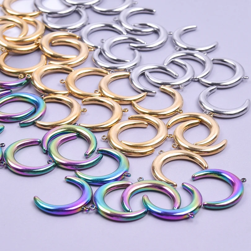 10pcs Crescent Moon No Fade Stainless Steel Charm The Cat On Moon Pendant Accessories Making DIY Earrings Jewelry Finding Craft
