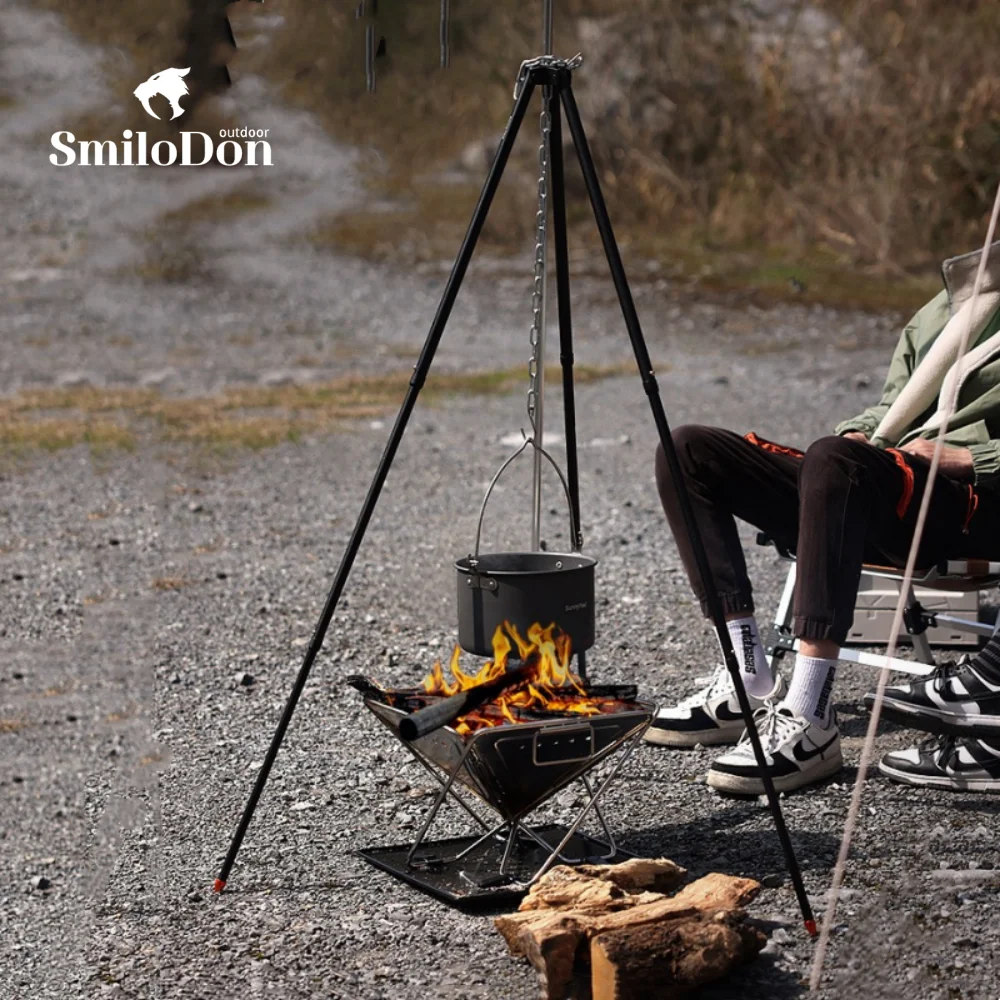 

Smilodon-Camping Bonfire Tripod Outdoor Campfire Holder Adjustable Portable Hanging Pot Aluminum Alloy Rack Outdoor Tools ﻿