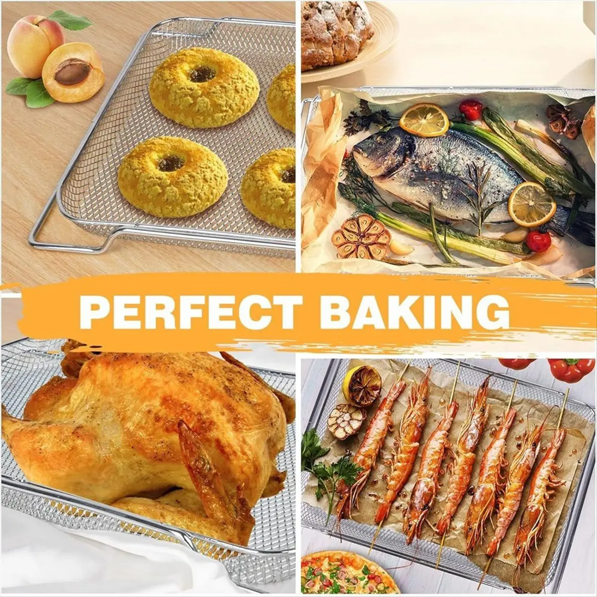 

(A14E) Набор из 3 корзин для аэрофритюрницы Breville Smart Oven Air Fryer Pro, сетчатые корзины из нержавеющей стали, запчасти для аэрофритюрницы, сетчатый поддон для духовки