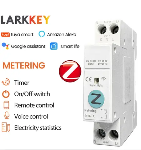 TUYA ZigBee Smart Circuit Breaker Switch KWH Metering DIN Rail for Smart Home Wireless Remote Control WiFi Switch by APP LARKKEY