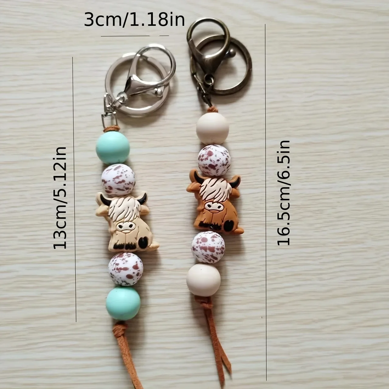 Western Yak Beaded Keychains Cute Silicone Animal Key Chain Ring Purse Bag Backpack Charm Earbud Case Cover Accessories Gifts