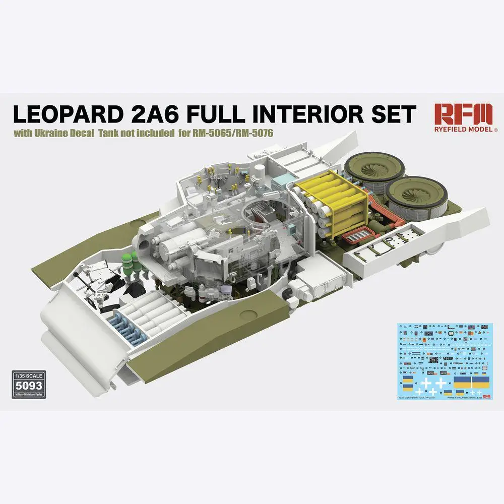 RYEFIELD 5093 1/35 LEOPARD 2A6 FULL INTERIOR SET With Ukraine Decal Not Included Tank For RM-506J/RM-5076